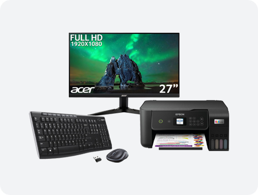 Monitor, keyboard, mouse and printer
