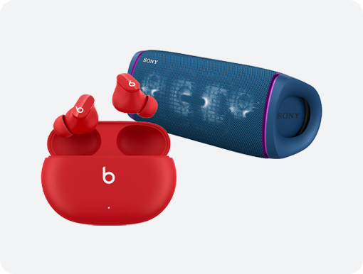 Beats Earbuds and Sony Bluetooth Speaker