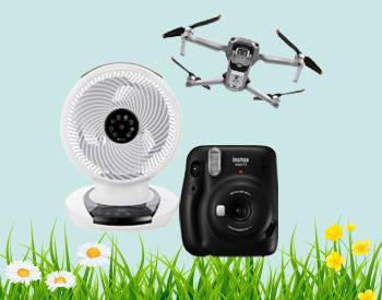 Portable fan, Instax camera, drone